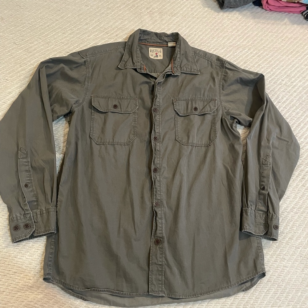 Large Green/Grey Button Up RedHead shirt